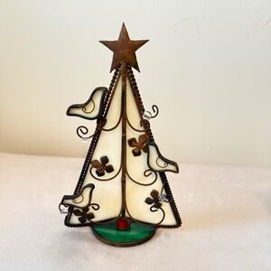 Vintage Stained Glass Christmas Tree Votive Candle Holder